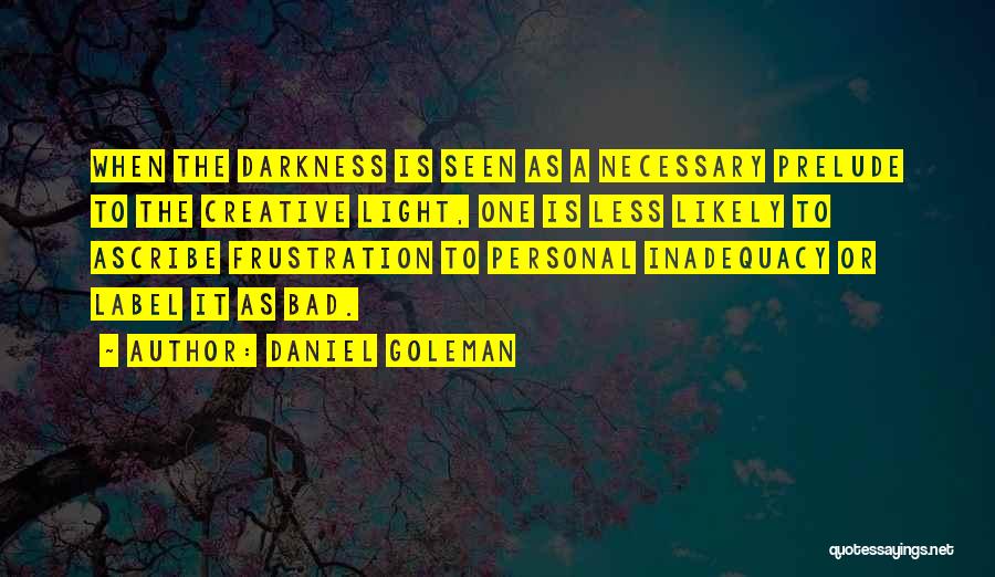 Daniel Goleman Quotes: When The Darkness Is Seen As A Necessary Prelude To The Creative Light, One Is Less Likely To Ascribe Frustration