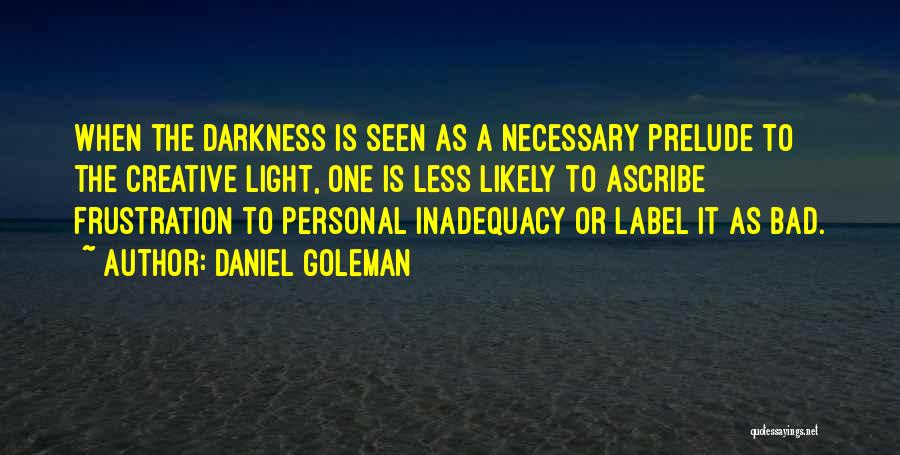 Daniel Goleman Quotes: When The Darkness Is Seen As A Necessary Prelude To The Creative Light, One Is Less Likely To Ascribe Frustration