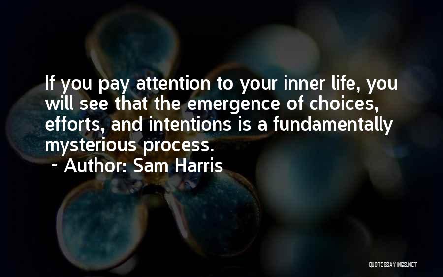 Sam Harris Quotes: If You Pay Attention To Your Inner Life, You Will See That The Emergence Of Choices, Efforts, And Intentions Is