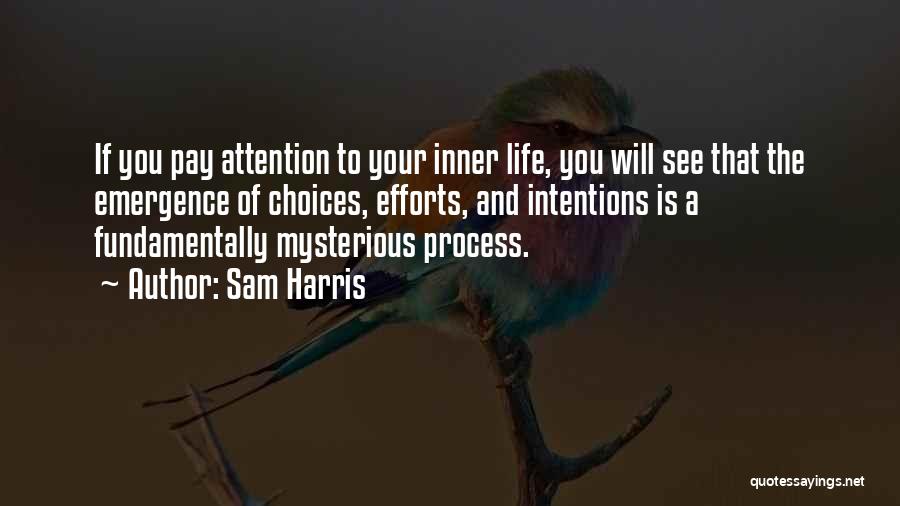 Sam Harris Quotes: If You Pay Attention To Your Inner Life, You Will See That The Emergence Of Choices, Efforts, And Intentions Is