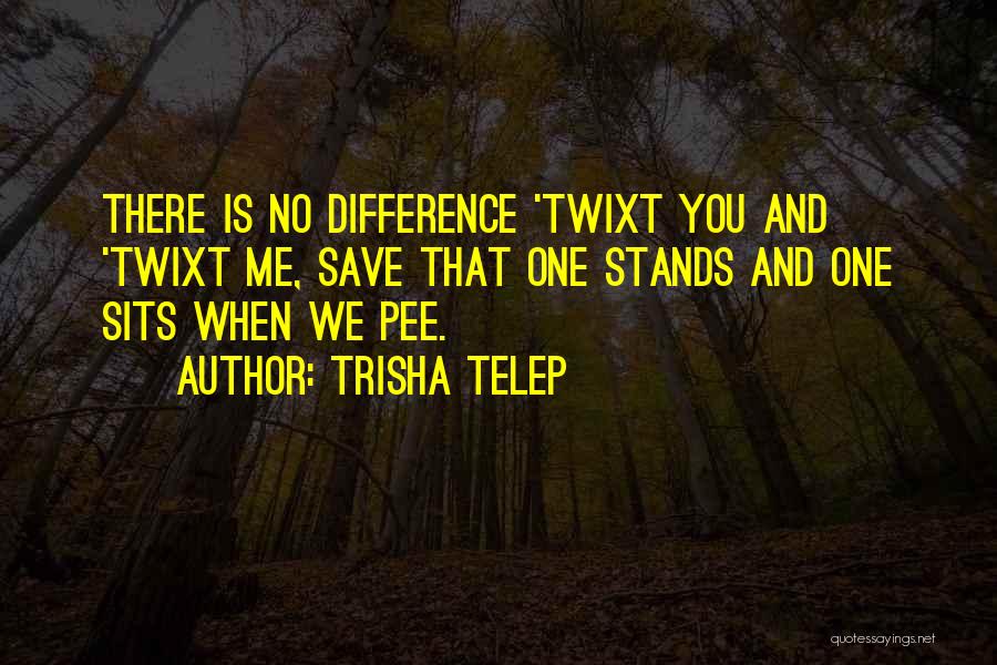 Trisha Telep Quotes: There Is No Difference 'twixt You And 'twixt Me, Save That One Stands And One Sits When We Pee.