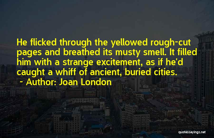 Joan London Quotes: He Flicked Through The Yellowed Rough-cut Pages And Breathed Its Musty Smell. It Filled Him With A Strange Excitement, As