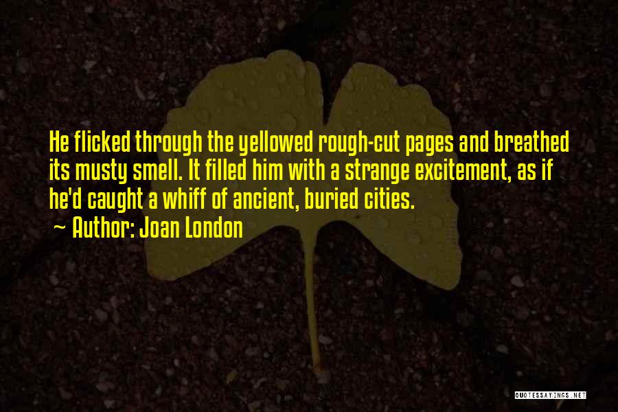 Joan London Quotes: He Flicked Through The Yellowed Rough-cut Pages And Breathed Its Musty Smell. It Filled Him With A Strange Excitement, As