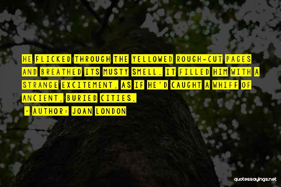 Joan London Quotes: He Flicked Through The Yellowed Rough-cut Pages And Breathed Its Musty Smell. It Filled Him With A Strange Excitement, As