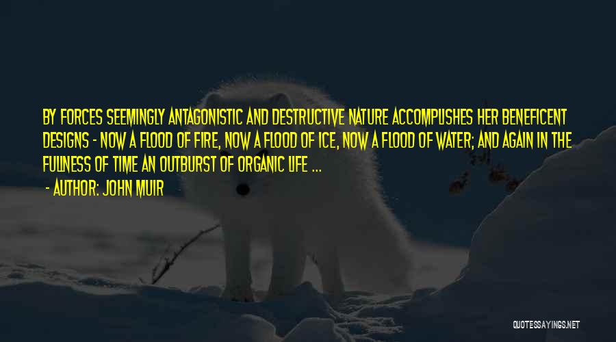 John Muir Quotes: By Forces Seemingly Antagonistic And Destructive Nature Accomplishes Her Beneficent Designs - Now A Flood Of Fire, Now A Flood