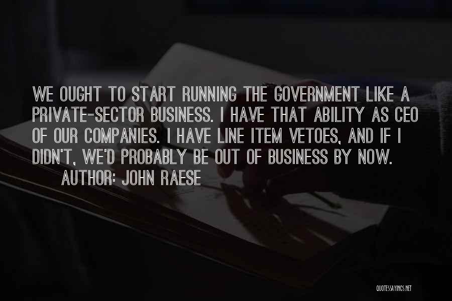 John Raese Quotes: We Ought To Start Running The Government Like A Private-sector Business. I Have That Ability As Ceo Of Our Companies.