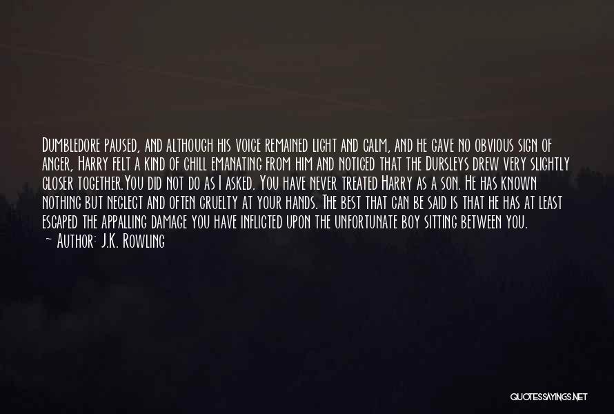 J.K. Rowling Quotes: Dumbledore Paused, And Although His Voice Remained Light And Calm, And He Gave No Obvious Sign Of Anger, Harry Felt