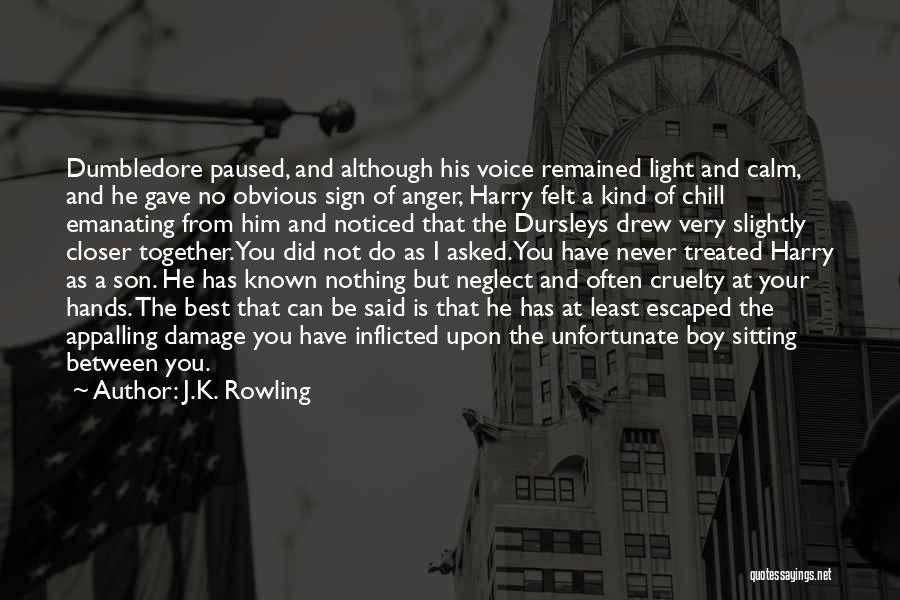 J.K. Rowling Quotes: Dumbledore Paused, And Although His Voice Remained Light And Calm, And He Gave No Obvious Sign Of Anger, Harry Felt