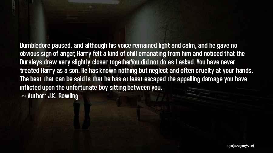 J.K. Rowling Quotes: Dumbledore Paused, And Although His Voice Remained Light And Calm, And He Gave No Obvious Sign Of Anger, Harry Felt