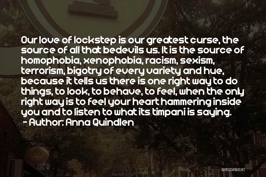 Anna Quindlen Quotes: Our Love Of Lockstep Is Our Greatest Curse, The Source Of All That Bedevils Us. It Is The Source Of