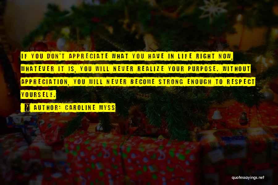 Caroline Myss Quotes: If You Don't Appreciate What You Have In Life Right Now, Whatever It Is, You Will Never Realize Your Purpose.