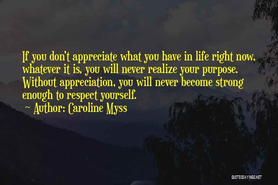 Caroline Myss Quotes: If You Don't Appreciate What You Have In Life Right Now, Whatever It Is, You Will Never Realize Your Purpose.