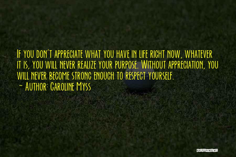 Caroline Myss Quotes: If You Don't Appreciate What You Have In Life Right Now, Whatever It Is, You Will Never Realize Your Purpose.