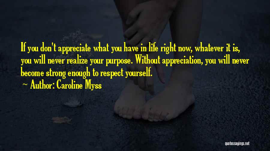 Caroline Myss Quotes: If You Don't Appreciate What You Have In Life Right Now, Whatever It Is, You Will Never Realize Your Purpose.