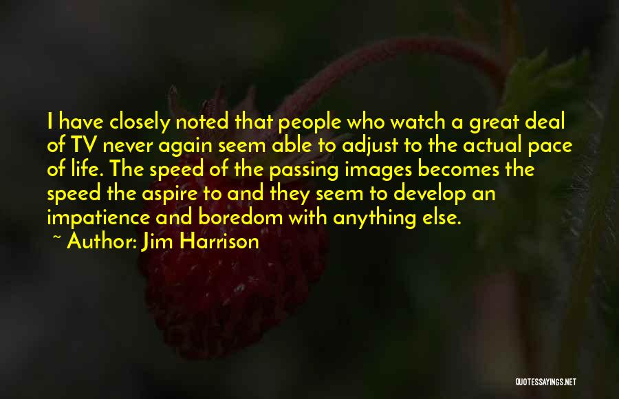 Jim Harrison Quotes: I Have Closely Noted That People Who Watch A Great Deal Of Tv Never Again Seem Able To Adjust To