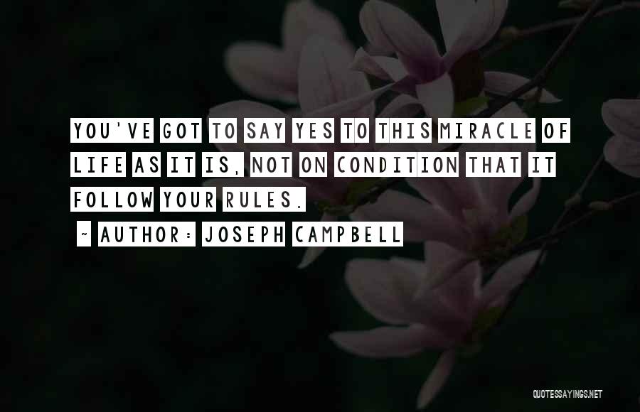 Joseph Campbell Quotes: You've Got To Say Yes To This Miracle Of Life As It Is, Not On Condition That It Follow Your