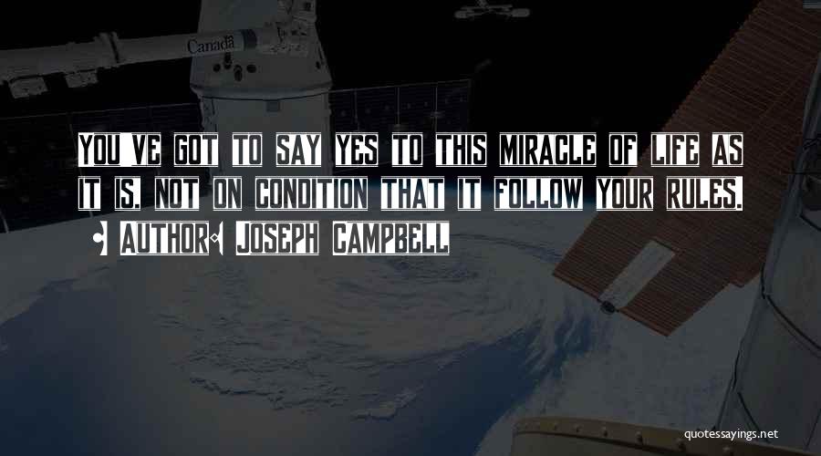 Joseph Campbell Quotes: You've Got To Say Yes To This Miracle Of Life As It Is, Not On Condition That It Follow Your