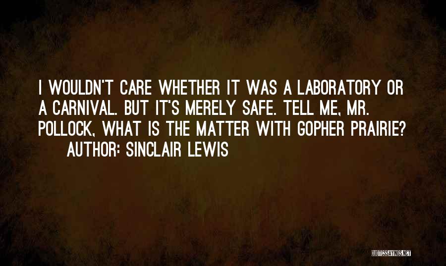 Sinclair Lewis Quotes: I Wouldn't Care Whether It Was A Laboratory Or A Carnival. But It's Merely Safe. Tell Me, Mr. Pollock, What