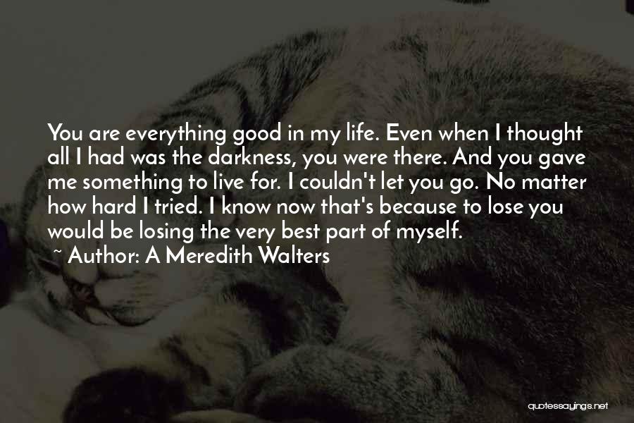 A Meredith Walters Quotes: You Are Everything Good In My Life. Even When I Thought All I Had Was The Darkness, You Were There.