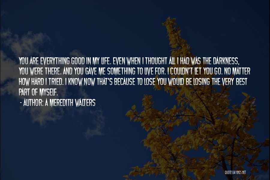 A Meredith Walters Quotes: You Are Everything Good In My Life. Even When I Thought All I Had Was The Darkness, You Were There.