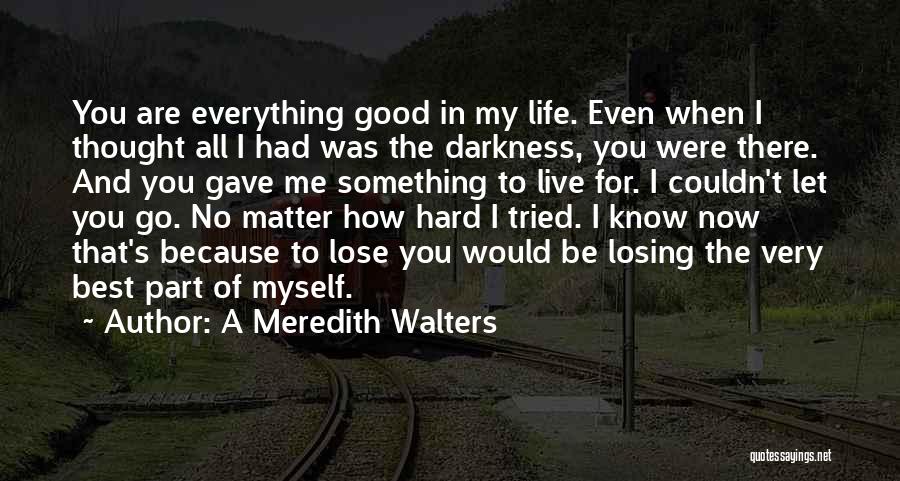 A Meredith Walters Quotes: You Are Everything Good In My Life. Even When I Thought All I Had Was The Darkness, You Were There.