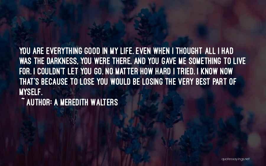 A Meredith Walters Quotes: You Are Everything Good In My Life. Even When I Thought All I Had Was The Darkness, You Were There.