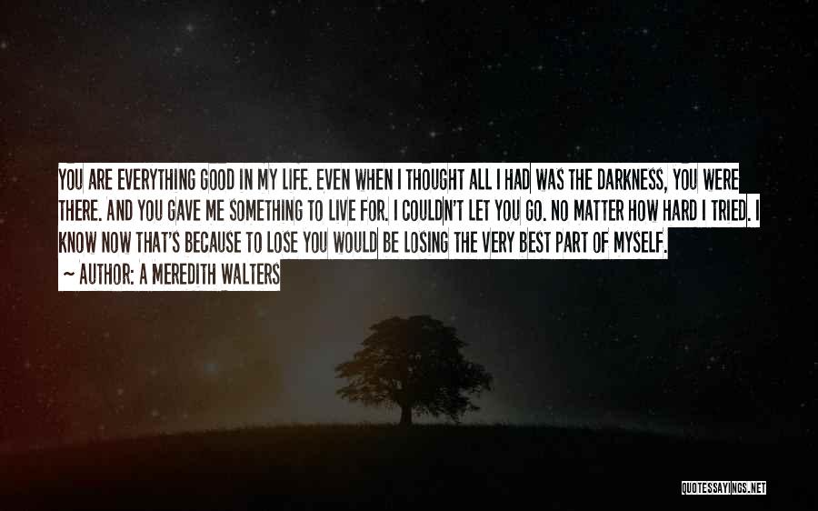 A Meredith Walters Quotes: You Are Everything Good In My Life. Even When I Thought All I Had Was The Darkness, You Were There.