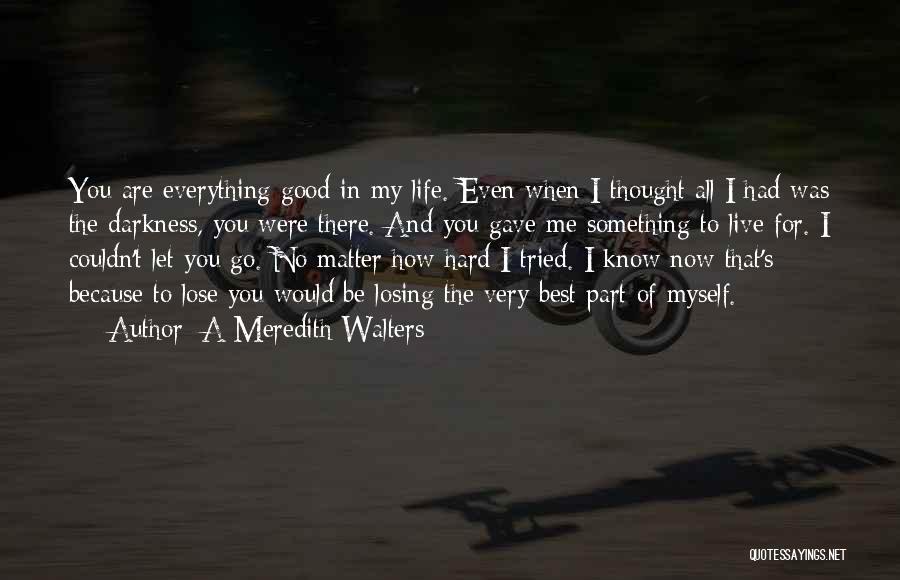 A Meredith Walters Quotes: You Are Everything Good In My Life. Even When I Thought All I Had Was The Darkness, You Were There.