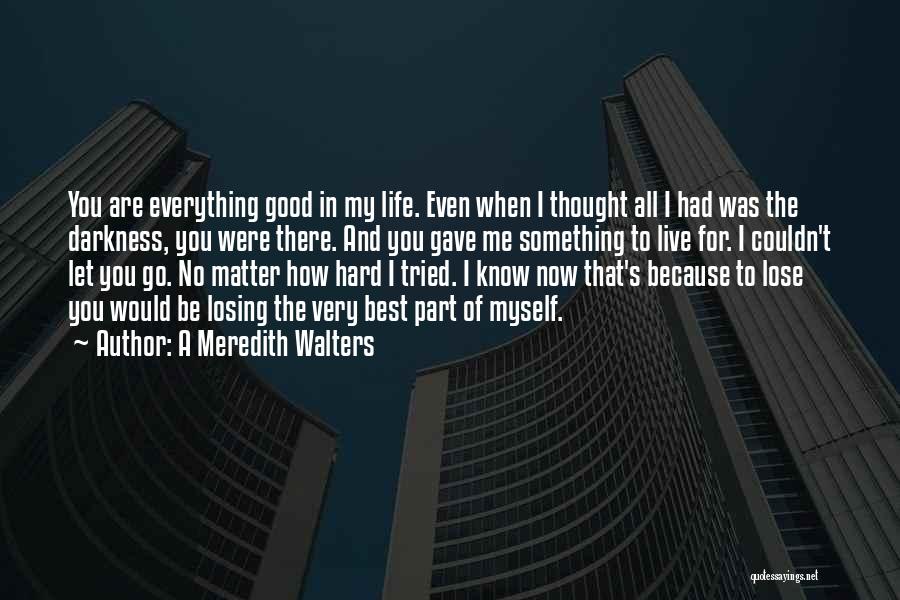 A Meredith Walters Quotes: You Are Everything Good In My Life. Even When I Thought All I Had Was The Darkness, You Were There.