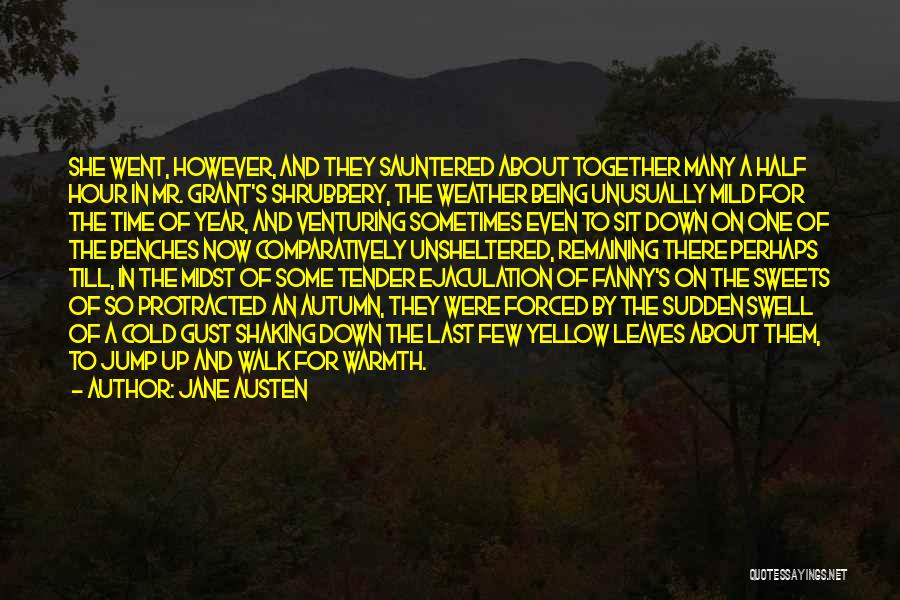 Jane Austen Quotes: She Went, However, And They Sauntered About Together Many A Half Hour In Mr. Grant's Shrubbery, The Weather Being Unusually