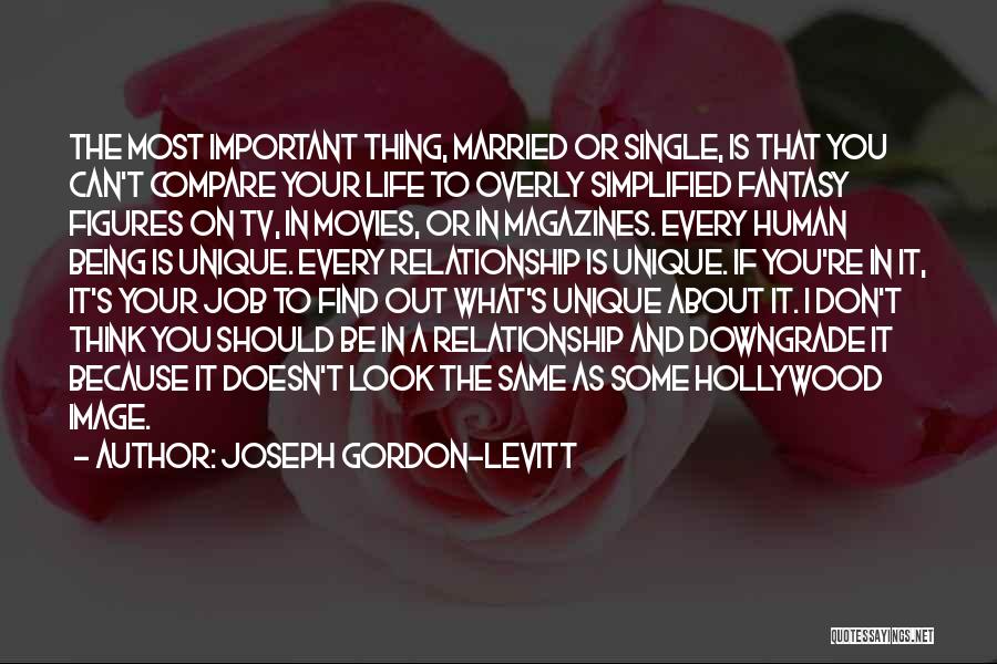 Joseph Gordon-Levitt Quotes: The Most Important Thing, Married Or Single, Is That You Can't Compare Your Life To Overly Simplified Fantasy Figures On
