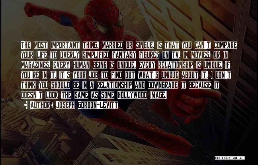 Joseph Gordon-Levitt Quotes: The Most Important Thing, Married Or Single, Is That You Can't Compare Your Life To Overly Simplified Fantasy Figures On