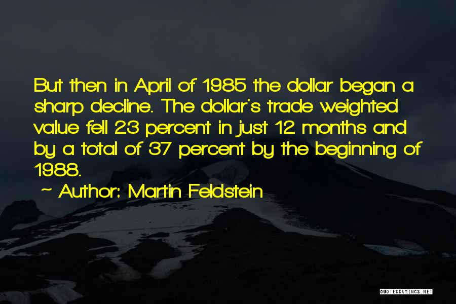 Martin Feldstein Quotes: But Then In April Of 1985 The Dollar Began A Sharp Decline. The Dollar's Trade Weighted Value Fell 23 Percent