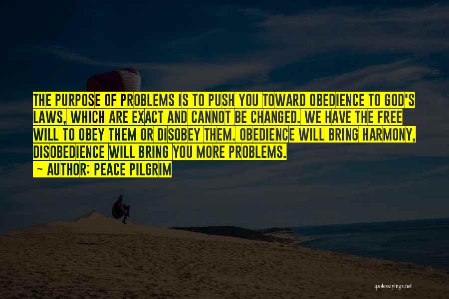 Peace Pilgrim Quotes: The Purpose Of Problems Is To Push You Toward Obedience To God's Laws, Which Are Exact And Cannot Be Changed.