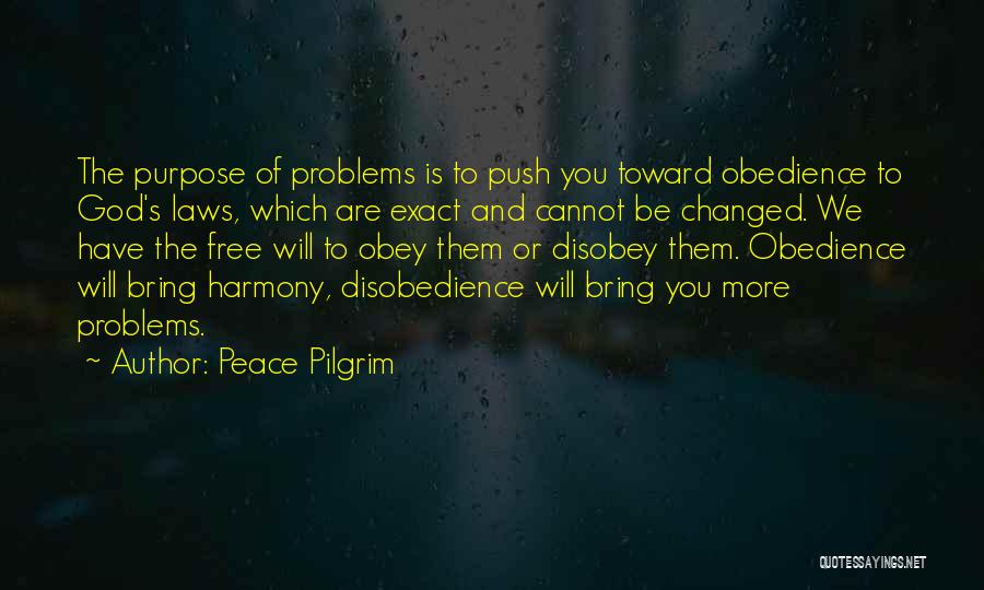 Peace Pilgrim Quotes: The Purpose Of Problems Is To Push You Toward Obedience To God's Laws, Which Are Exact And Cannot Be Changed.