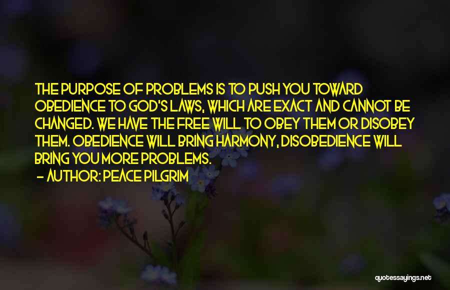 Peace Pilgrim Quotes: The Purpose Of Problems Is To Push You Toward Obedience To God's Laws, Which Are Exact And Cannot Be Changed.