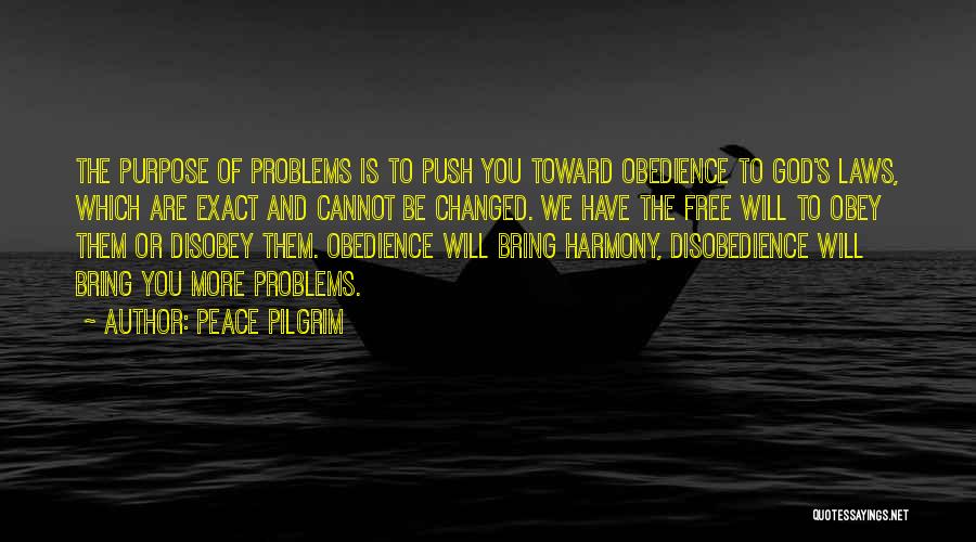 Peace Pilgrim Quotes: The Purpose Of Problems Is To Push You Toward Obedience To God's Laws, Which Are Exact And Cannot Be Changed.