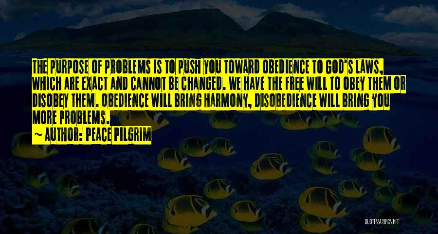 Peace Pilgrim Quotes: The Purpose Of Problems Is To Push You Toward Obedience To God's Laws, Which Are Exact And Cannot Be Changed.