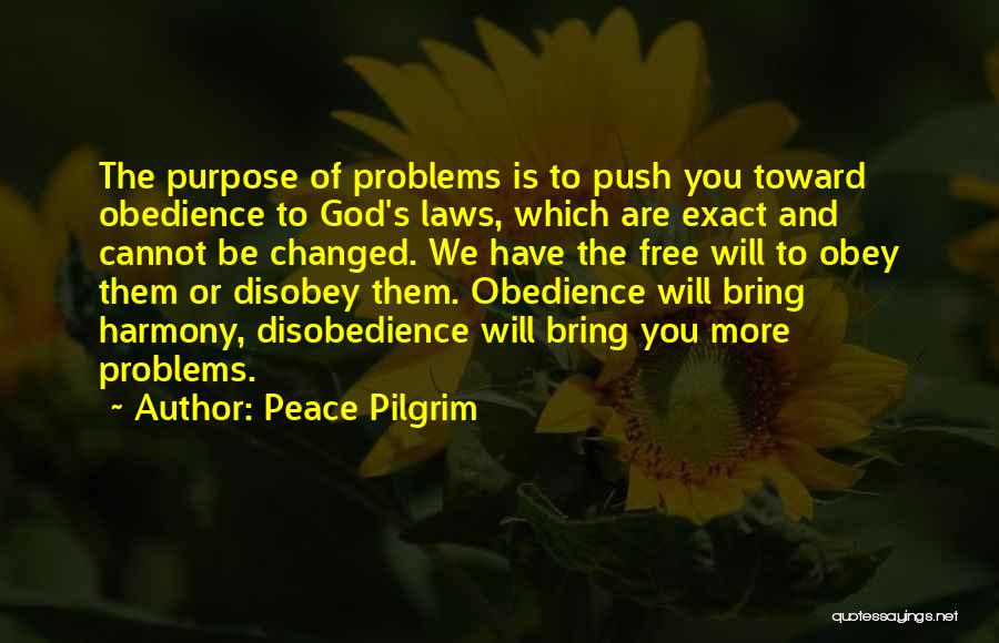 Peace Pilgrim Quotes: The Purpose Of Problems Is To Push You Toward Obedience To God's Laws, Which Are Exact And Cannot Be Changed.