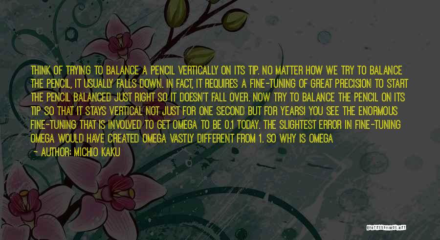 Michio Kaku Quotes: Think Of Trying To Balance A Pencil Vertically On Its Tip. No Matter How We Try To Balance The Pencil,