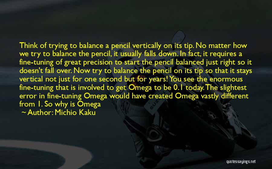 Michio Kaku Quotes: Think Of Trying To Balance A Pencil Vertically On Its Tip. No Matter How We Try To Balance The Pencil,