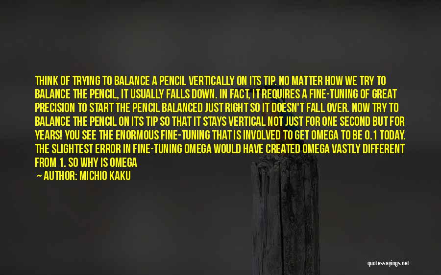 Michio Kaku Quotes: Think Of Trying To Balance A Pencil Vertically On Its Tip. No Matter How We Try To Balance The Pencil,