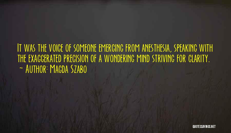 Magda Szabo Quotes: It Was The Voice Of Someone Emerging From Anesthesia, Speaking With The Exaggerated Precision Of A Wondering Mind Striving For