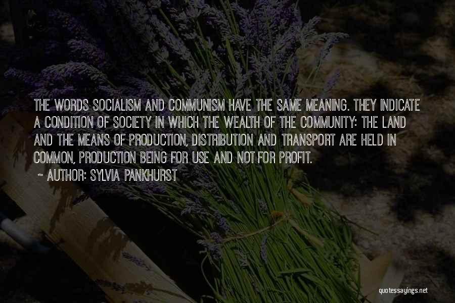 Sylvia Pankhurst Quotes: The Words Socialism And Communism Have The Same Meaning. They Indicate A Condition Of Society In Which The Wealth Of