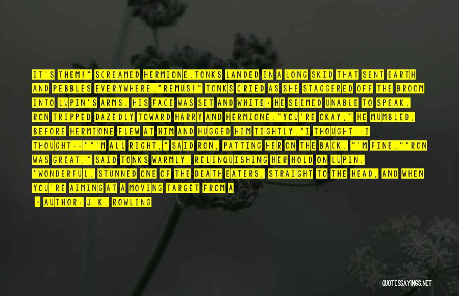 J.K. Rowling Quotes: It's Them! Screamed Hermione.tonks Landed In A Long Skid That Sent Earth And Pebbles Everywhere.remus! Tonks Cried As She Staggered