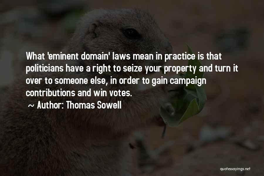 Thomas Sowell Quotes: What 'eminent Domain' Laws Mean In Practice Is That Politicians Have A Right To Seize Your Property And Turn It