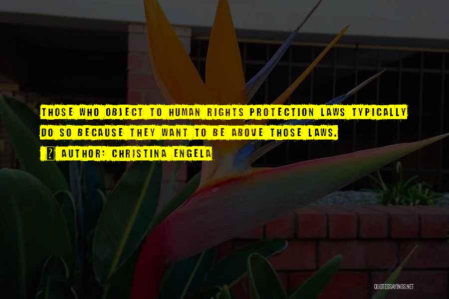 Christina Engela Quotes: Those Who Object To Human Rights Protection Laws Typically Do So Because They Want To Be Above Those Laws.