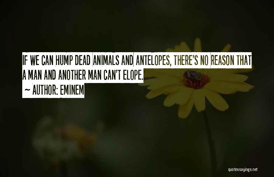 Eminem Quotes: If We Can Hump Dead Animals And Antelopes, There's No Reason That A Man And Another Man Can't Elope.
