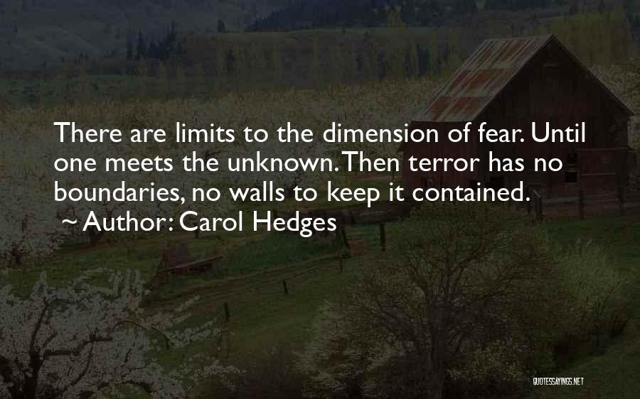 Carol Hedges Quotes: There Are Limits To The Dimension Of Fear. Until One Meets The Unknown. Then Terror Has No Boundaries, No Walls