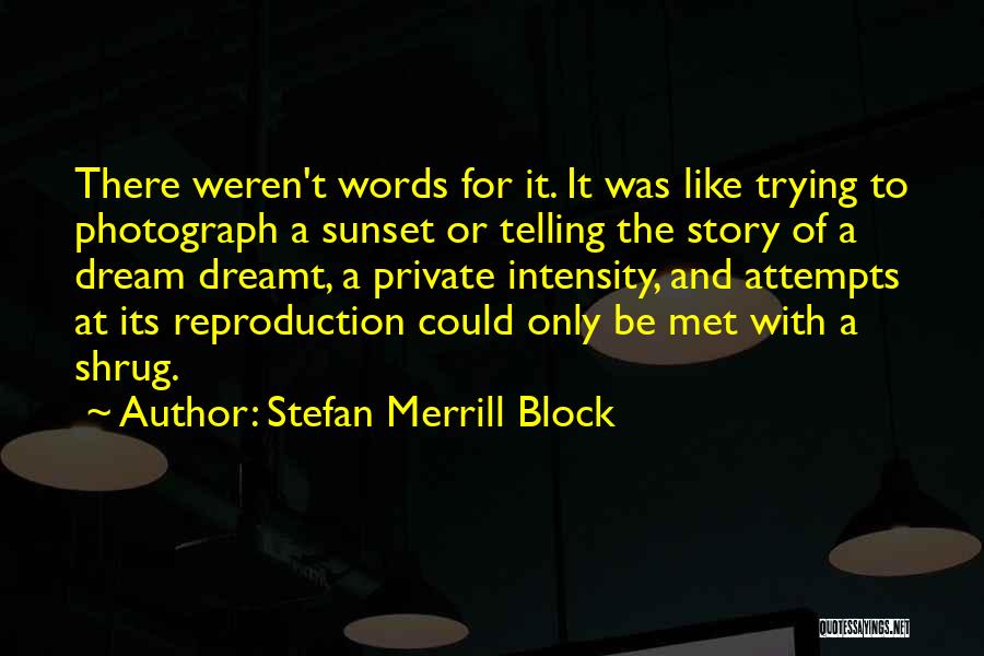 Stefan Merrill Block Quotes: There Weren't Words For It. It Was Like Trying To Photograph A Sunset Or Telling The Story Of A Dream